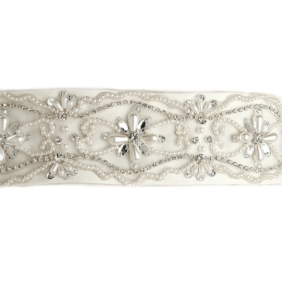 Augustine Bridal Belt: Pearl & Crystal Ivory Satin Wedding Belt